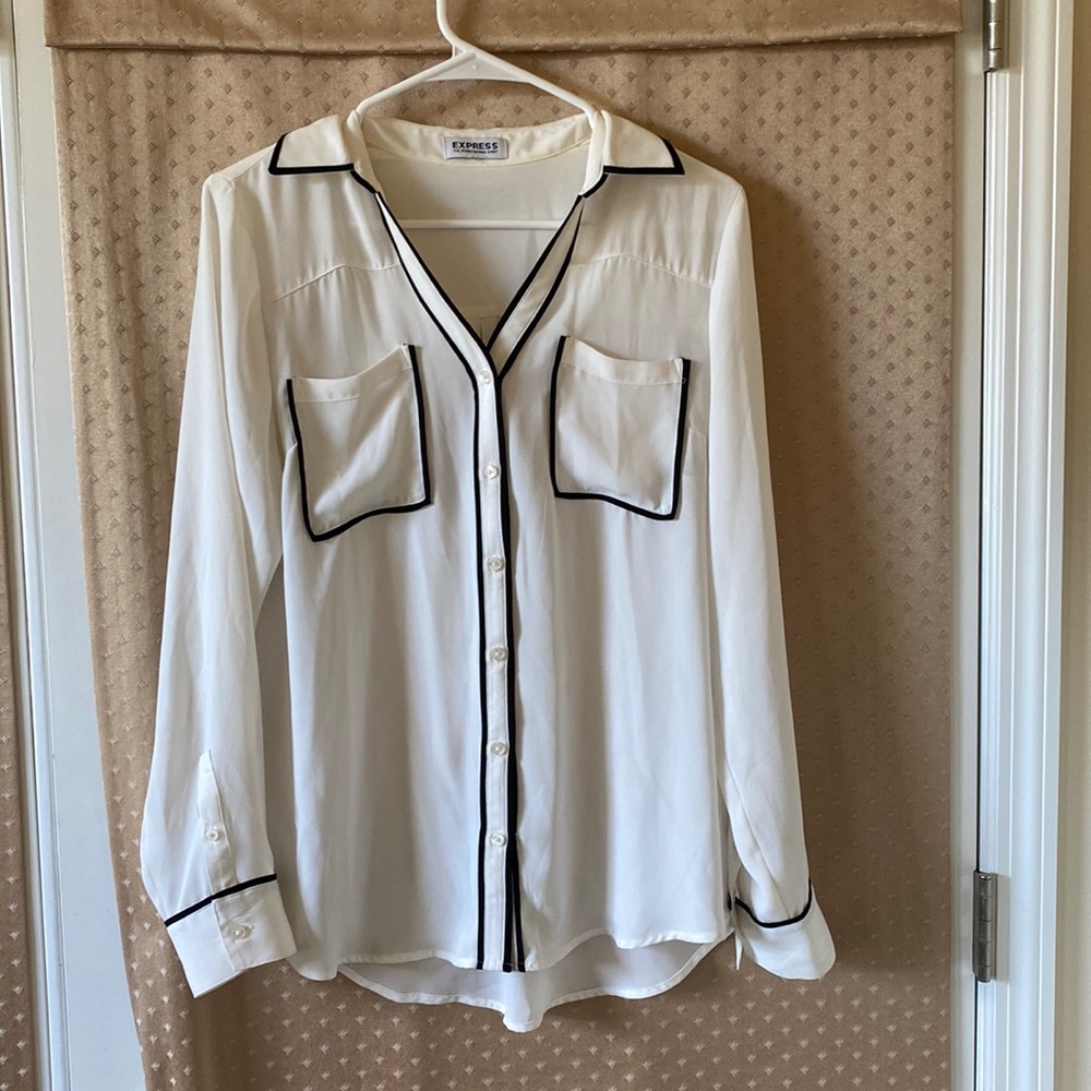 Express White Blouse with black accents, size M